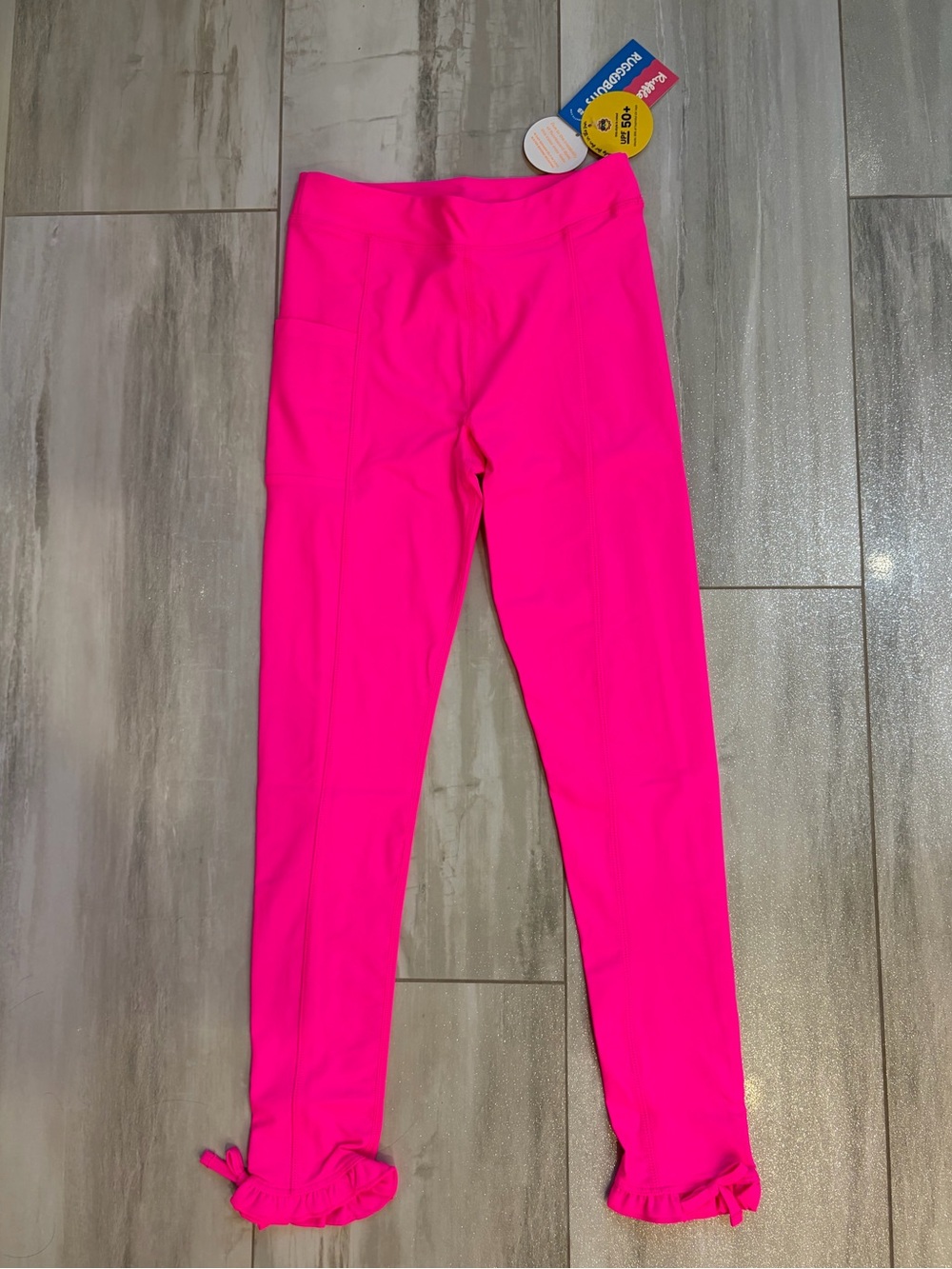 NWT RuffleButts Neon Hot Pink Full Length Ruffle Active Leggings Girls 8